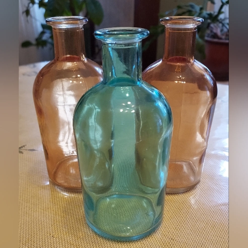 Colored Glass Bottle Set - Blue and Amber